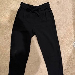 ZARA High-Waisted Paper Bag Pants, Black, Small